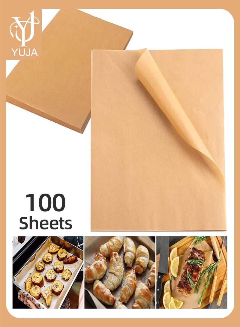 YUJA Baking Silicone Oil Paper, 100pcs Double Sided High Temperature Resistant Non-stick Barbecue Paper, Food Pad Paper Cooking Paper Suitable for Baking Biscuits, Bread Cup Cakes, Air Fryer Steaming - Image 1